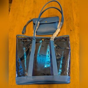 Blue Transparent Tote Bag with Pouch From Neiman Marcus